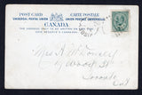 CANADA - 1909 - CANCELLATION: PPC 'Railway Avenue, Kisbey, Sask' franked on message side with 1903 1c green EVII issue (SG 175) tied by dumb 'Bars' cancel with KISBEY SASK cds alongside. Addressed to TORONTO.  (CAN/18392)