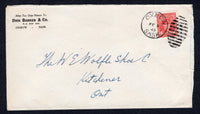 CANADA - 1945 - CANCELLATION: Cover franked with single 1942 4c carmine lake GVI issue (SG 380) tied by OXBOW SASK duplex cds. Addressed to KITCHENER.  (CAN/18418)