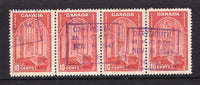 CANADA - 1937 - CANCELLATION: 10c red GVI issue, a strip of four used with two fine strikes of boxed DARTMOUTH M.P.O. 602 N.S. cancel in purple dated NOV 8 1941. (SG 363)  (CAN/40225)
