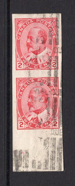 CANADA - 1903 - VARIETY: 2c pale rose carmine EVII issue, a fine used bottom marginal IMPERF PAIR with light roller cancel. (SG 177a)  (CAN/40886)