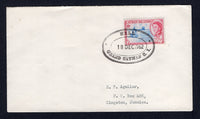 CAYMAN ISLANDS - 1962 - CANCELLATION: 'Aguilar' cover franked with single 1962 3d bright blue & carmine QE2 issue (SG 170) tied by fine strike of HELL oval datestamp dated 18 DEC 1962. Addressed to JAMAICA.  (CAY/18547)