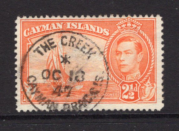 CAYMAN ISLANDS - 1947 - CANCELLATION: 2½d orange GVI issue used with superb complete strike of THE CREEK cds dated OCT 18 1947 . (SG 120a)  (CAY/23705)