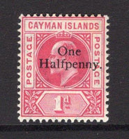 CAYMAN ISLANDS - 1907 - PROVISIONAL ISSUE: 'One Halfpenny' on 1d carmine EVII 'Provisional' overprint issue, a fine mint copy. (SG 17)  (CAY/25815)