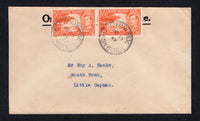 CAYMAN ISLANDS - 1947 - RATE: Printed 'O.H.M.S.' cover franked with pair 1938 ¼d red orange GVI issue (SG 115a) tied by CAYMAN BRAC cds's dated NOV 17 1947. Addressed internally to 'South Town, Little Cayman'. A very unusual rate and use of this value.  (CAY/40090)