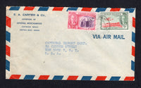 CAYMAN ISLANDS - 1953 - CANCELLATION: Airmail cover franked with 1950 2d reddish violet & rose carmine and 9d scarlet & grey green GVI issue (SG 139 & 143) tied by fine STAKE BAY cds dated MAY 2 1953. Addressed to USA.  (CAY/40091)