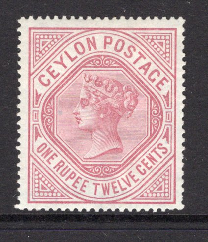 CEYLON - 1887 - QV ISSUE: 1r 12c dull rose QV issue, perf 14, a fine mint copy. (SG 201)  (CEY/11610)