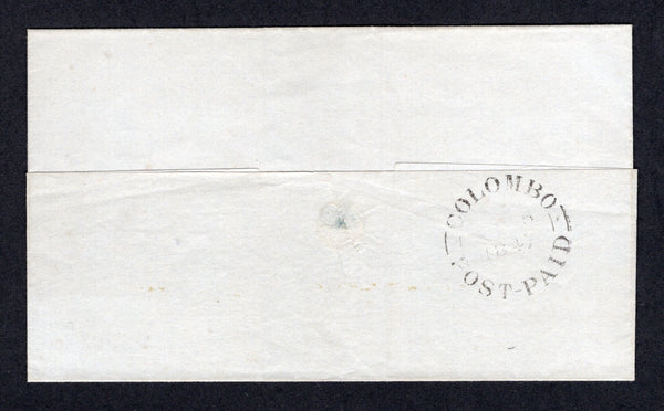 CEYLON - 1847 - PRESTAMP: Stampless cover from COLOMBO to KANDY with manuscript 'Paid' on front and fine COLOMBO POST PAID cds on reverse.  (CEY/18557)