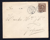 CHILE - 1913 - TRAVELLING POST OFFICES: 10c brown 'Presidente' postal stationery envelope (H&G B21) sent from LOS ANDES (with firms cachet on reverse) cancelled by two fine strikes of 'AMBULANCIA 30' travelling P.O. cds (Llay Llay - Los Andes line). Addressed to VALPARAISO with arrival cds on reverse. Very Fine.  (CHI/1037)