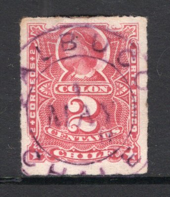 CHILE - 1878 - ROULETTE ISSUE & CANCELLATION: 2c pale carmine 'Roulette' issue fine used with good strike of large CALBUCO cds in purple. (SG 56)  (CHI/1117)