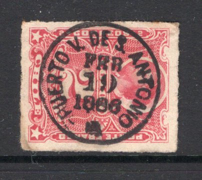 CHILE - 1878 - ROULETTE ISSUE & CANCELLATION: 2c pale carmine 'Roulette' issue fine used with superb strike of PUERTO V. DE S. ANTONIO thimble cds dated FEB 19 1886. (SG 56)  (CHI/1120)