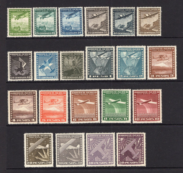CHILE - 1934 - AIRMAIL ISSUE: 'International' airmail issue with watermark, the set of twenty one fine mint. (SG 236/255)  (CHI/1222)