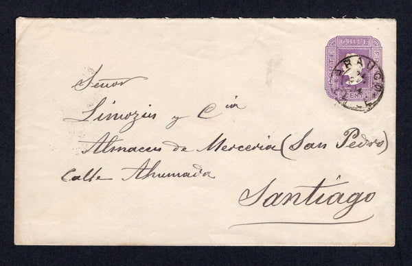 CHILE - 1896 - CANCELLATION: 5c violet postal stationery envelope (H&G B13a) used with fine ARUCO cds to SANTIAGO with arrival mark on reverse.  (CHI/1262)