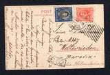 CHILE - 1920 - DESTINATION: Coloured PPC ' Plaza Vicuna Mackenna' franked with 1915 2c scarlet & 10c black & blue 'Presidente' issue (SG 158 & 164) tied by SANTIAGO cds addressed to BATAVIA, DUTCH EAST INDIES with boxed 'C 52' arrival marking.  (CHI/1319)