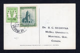 CHILE - 1965 - EASTER ISLAND & CINDERELLA: Medical Expedition to Easter Island' Map postcard franked with 1960 5c turquoise & green (SG 513) and lovely green '1964-65 METEI RAPA NUI (Chile)' Easter Island 'Head' cinderella label both tied by ISLA DE PASCUA cds. Addressed to CANADA.  (CHI/1323)