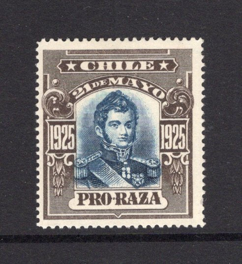 CHILE - 1925 - CINDERELLA: Blue & Brown PRO-RAZA label with central portrait of 'Bernado O'Higgins' inscribed '21st Mayo 1925'. A fine mint copy.  (CHI/17464)