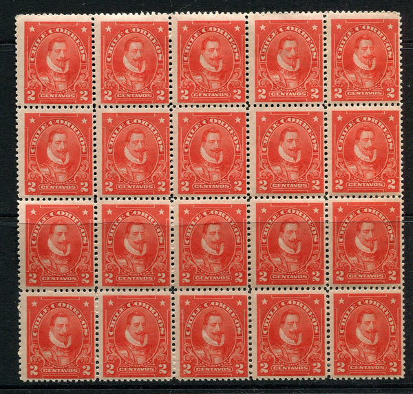 CHILE - 1911 - MULTIPLE: 2c scarlet 'Presidente' issue, a fine mint block of twenty. (SG 136)  (CHI/18901)