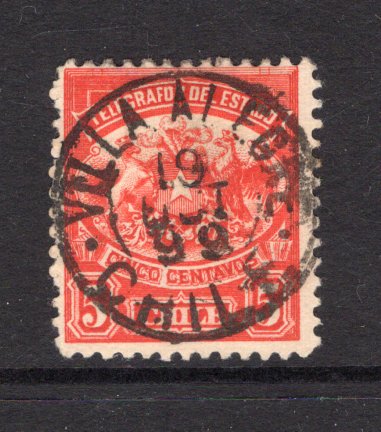 CHILE - 1899 - POSTAL TELEGRAPH & CANCELLATION: 5c red 'Telegraph' issue (ABNCo. Printing) used with fine central strike of VILLA ALEGRE Postal Agency cds dated 19 OCT 1899, (Not an authorised period for Revenue or Telegraph use). Scarce. (Barefoot #17)  (CHI/19233)