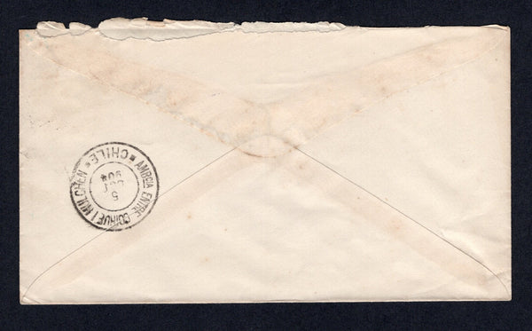 CHILE - 1904 - TRAVELLING POST OFFICES: 5c blue 'Columbus' postal stationery envelope (H&G B15) used with MULCHEN cds on face and fine strike of AMBCIA ENTRE COIHUE i MULCHEN travelling P.O. cds on reverse. Addressed to SANTA FE.  (CHI/2027)