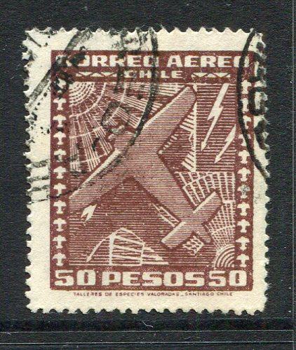 CHILE - 1934 - POSTAL FORGERY: 50p brown purple 'International Airmail' issue POSTAL FORGERY. A fine lightly used copy with part cds. Rare. (As SG 255)  (CHI/20860)