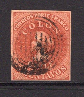 CHILE - 1854 - CLASSIC ISSUES: 5c deep reddish brown 'Desmadryl' printing a very fine copy with four huge margins used with light cancel. Superb. (SG 5)  (CHI/23252)