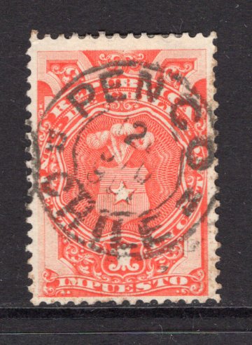 CHILE - 1891 - POSTAL FISCAL & CANCELLATION: 1c red 'Impuesto' REVENUE issue used with fine central strike of PENCO cds dated 2 DEC 1901. (SG F67)  (CHI/25339)