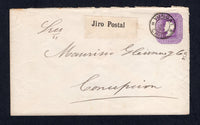 CHILE - 1897 - JIRO POST: 5c violet postal stationery envelope (H&G B13a) used with fine strike of YUNGAI cds. Addressed to CONCEPCION with fine perforated 'JIRO POSTAL' label on front and arrival cds on reverse. Very Scarce.  (CHI/28159)