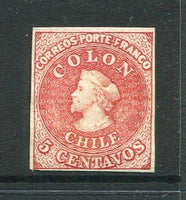 CHILE - 1866 - PROOF: 5c red 'Columbus' issue IMPERF PROOF on unwatermarked ribbed paper. (As SG 37)  (CHI/31410)