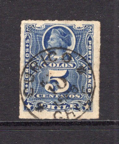 CHILE - 1878 - CANCELLATION: 5c bright ultramarine 'Roulette' issue used with fine strike of CURICO thimble cds dated 1886. (SG 59)  (CHI/31768)