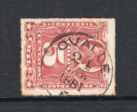 CHILE - 1878 - CANCELLATION: 5c dull rose 'Roulette' issue used with fine strike of OVALLE thimble cds dated 24 JAN 1881. (SG 58)  (CHI/31790)