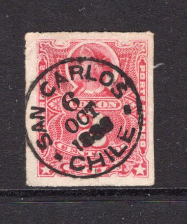 CHILE - 1878 - CANCELLATION: 2c pale carmine 'Roulette' issue used with fine strike of SAN CARLOS thimble cds dated 6 OCT 1888. (SG 56)  (CHI/31811)