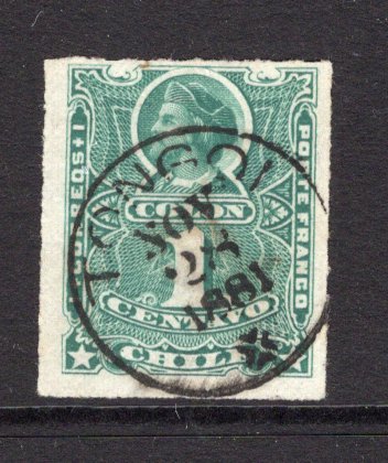 CHILE - 1878 - CANCELLATION: 1c green 'Roulette' issue used with fine strike of TONGOI thimble cds dated NOV 28 1881. (SG 54)  (CHI/31823)