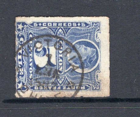CHILE - 1878 - CANCELLATION: 5c bright ultramarine 'Roulette' issue used with fine strike of VICTORIA thimble cds dated 1 JAN 1887. (SG 59)  (CHI/31827)