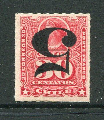 CHILE - 1900 - ROULETTE ISSUE & VARIETY: 5c on 30c rose carmine 'Roulette' issue a fine mint copy with variety OVERPRINT INVERTED. (SG 86a)  (CHI/31847)