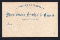 CHILE - 1889 - POSTAL STATIONERY: Blue on grey mottled stock Official postal stationery card (H&G D1) inscribed 'Tarjeta de Servicio Administracion Principal de Correos Santiago de Chile'. A fine unused example. Rare. Only 2000 were printed.  (CHI/32098)