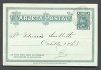 CHILE - 1902 - POSTAL STATIONERY & CANCELLATION: 1c green on light green 'Cabezone' postal stationery card (H&G 21) used with light strike of CORREO URBANO SANTIAGO cds. Addressed locally within SANTIAGO with printed message on reverse.  (CHI/32131)