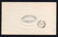 CHILE - 1901 - DESTINATION & CANCELLATION: 5c blue postal stationery envelope (H&G B14) used with light CHILLAN cds's. Addressed to MEMBRILLO with fine strike of EL MEMBRILLO arrival cds on reverse. A scarce small postal agency marking.  (CHI/32196)