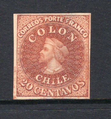 CHILE - 1910 - HAHN REPRINTS: 20c brown 'Hahn' REPRINT, a fine unused copy.  (CHI/32363)