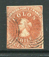 CHILE - 1854 - CLASSIC ISSUES: 5c pale reddish brown 'Desmadryl' printing a very fine four margin copy, used with light cancel. (SG 4)  (CHI/32379)