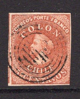 CHILE - 1854 - CLASSIC ISSUES: 5c deep reddish brown 'Desmadryl' printing a very fine four margin copy, tight at lower right, used with light cancel. (SG 5)  (CHI/32380)