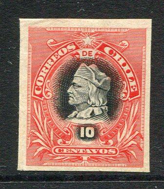 CHILE - 1901 - ARIAS ISSUE & PROOF: 10c black & red 'Arias' issue, a fine IMPERF PLATE PROOF in issued colours. (As SG 90)  (CHI/32415)