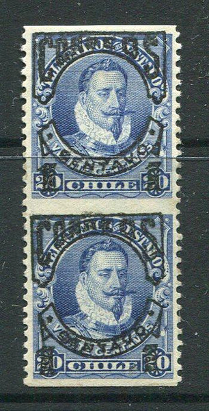 CHILE - 1904 - PROVISIONAL ISSUE & VARIETY: 1c on 20c blue 'Provisional' overprint on 'Valdivia' Telegraph issue. A fine mint IMPERF BETWEEN PAIR. Scarce. (SG 101c)  (CHI/32429)