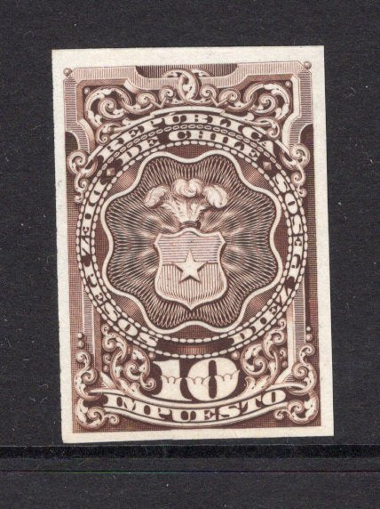 CHILE - 1878 - REVENUE & PROOF: 10p brown 'Impuesto' REVENUE issue, a fine IMPERF PLATE COLOUR TRIAL on thin white paper. Ex ABNCo. Archive. Very scarce. (Crane #G9)  (CHI/35352)