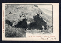 CHILE - 1902 - ISLA JUAN FERNANDEZ & POSTCARD: Black & white PPC 'Isla de Juan Fernandez - Cueva de Robinson' showing Robinson Crusoe's cave franked with 1901 2c carmine 'Arias' issue (SG 88) tied by SANTIAGO cds dated 12 XI. 1902. Addressed locally within SANTIAGO.  (CHI/35415)