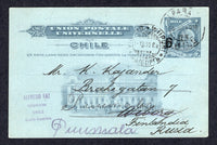 CHILE - 1912 - POSTAL STATIONERY & DESTINATION: 6c on 3c dark grey 'Surcharge' postal stationery card (H&G 30) used with VALPARAISO cds dated 30 MAY 1910. Addressed to 'WIBORG, FINLANDIA, RUSIA' with arrival cds on front.  (CHI/37325)