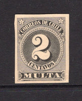 CHILE - 1898 - POSTAGE DUE & PROOF: 2c black 'Postage Due' issue IMPERF PROOF on thick buff paper. Very scarce. Ex Moorhouse. (SG D111)  (CHI/37680)