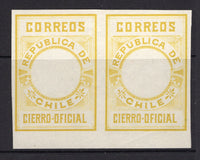 CHILE - 1900 - OFFICIAL SEAL & COLOUR TRIAL: Large format 'Official Seal' issue, a fine IMPERF COLOUR TRIAL pair in yellow, mint with gum. Uncommon.  (CHI/38699)