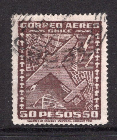 CHILE - 1934 - POSTAL FORGERY: 50p brown purple 'International Airmail' issue POSTAL FORGERY. A fine lightly used copy with part cds. Rare. (As SG 255)  (CHI/38807)