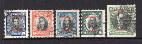 CHILE - 1928 - OFFICIALS: 'Servicio del ESTADO' official overprint on 'Presidente' issue for use by the Ministry of Foreign Affairs, the set of five fine cds used. (SG O190/O194)  (CHI/38809)