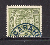 CHILE - 1898 - POSTAL TELEGRAPH & CANCELLATION: 10c olive green 'Telegraph' issue (Waterlow printing) used with large part strike of CARAHUE cds in blue. (Barefoot #9)  (CHI/38833)