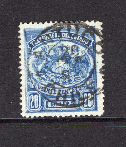 CHILE - 1898 - POSTAL TELEGRAPH & CANCELLATION: 20c blue 'Telegraph' issue (Waterlow printing) used with fine central strike of ANTUCO cds, a small Postal Agency. (Barefoot #10)  (CHI/38834)